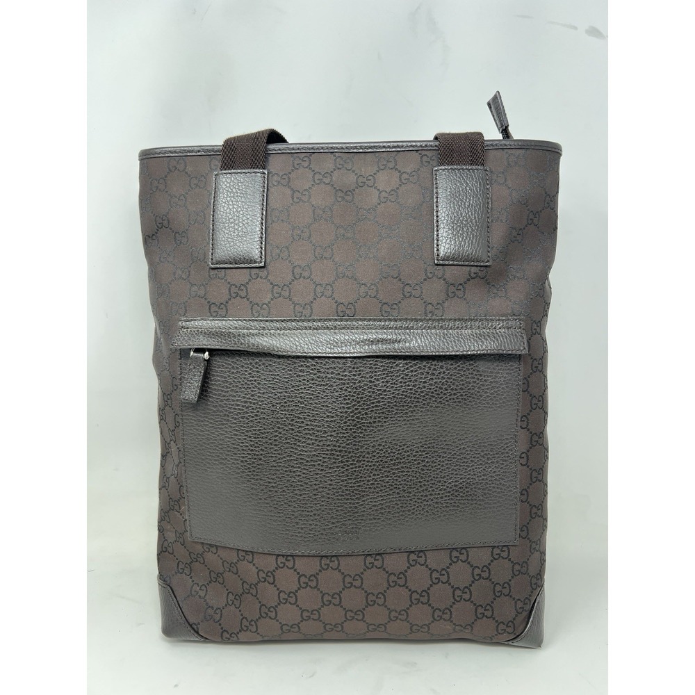 GUCCI GG Canvas Tote Bag Brown Silver Auth